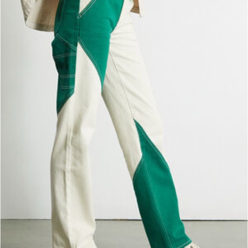 PacSun Green and White Paneled Low Rise Carpenter Jeans